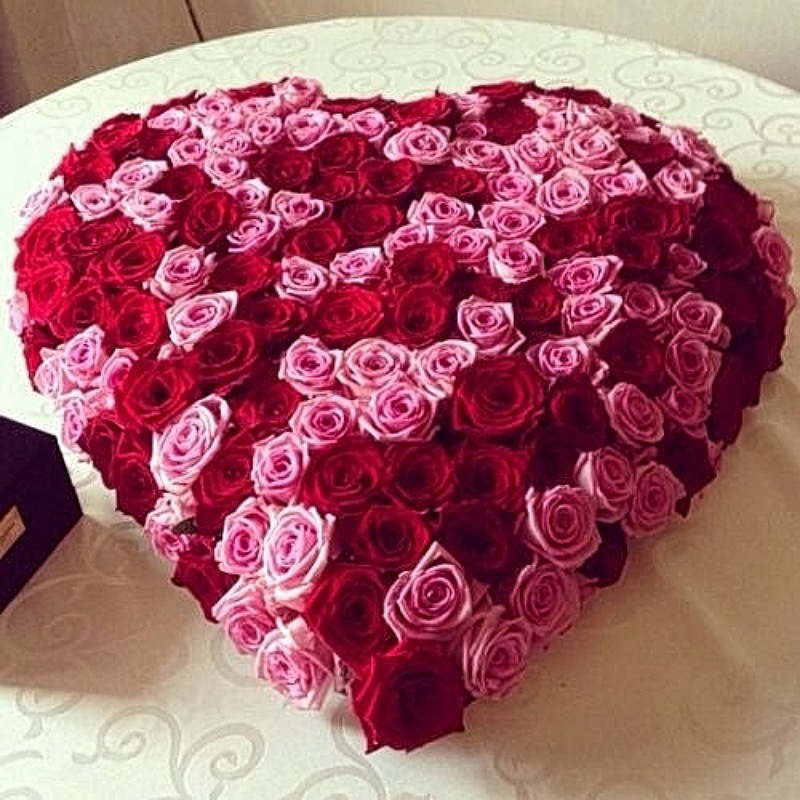 Red N PInk Roses Heart Arrangement