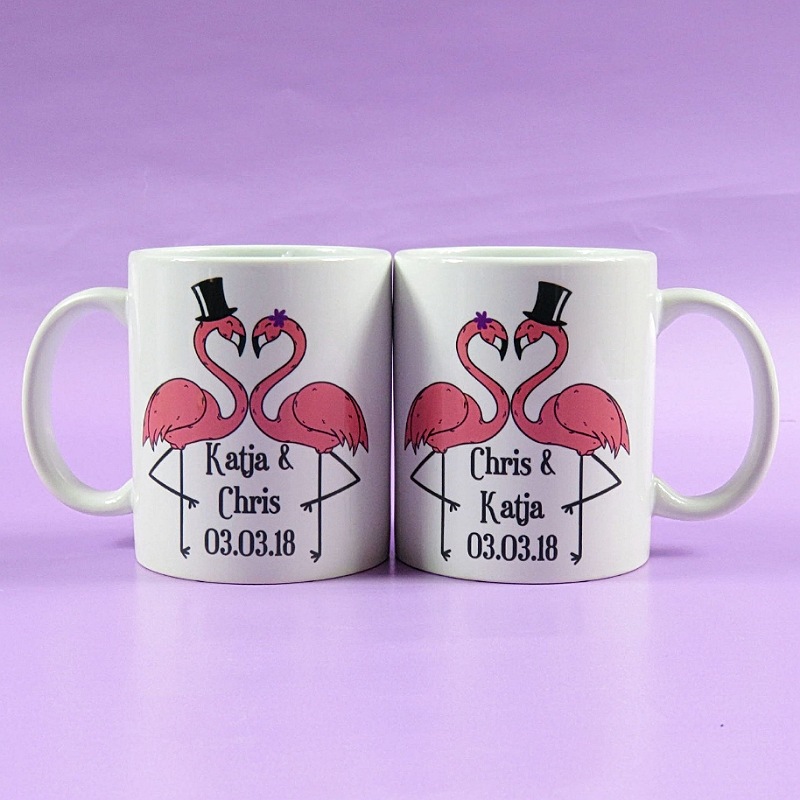 Just Married Flamingo Mugs