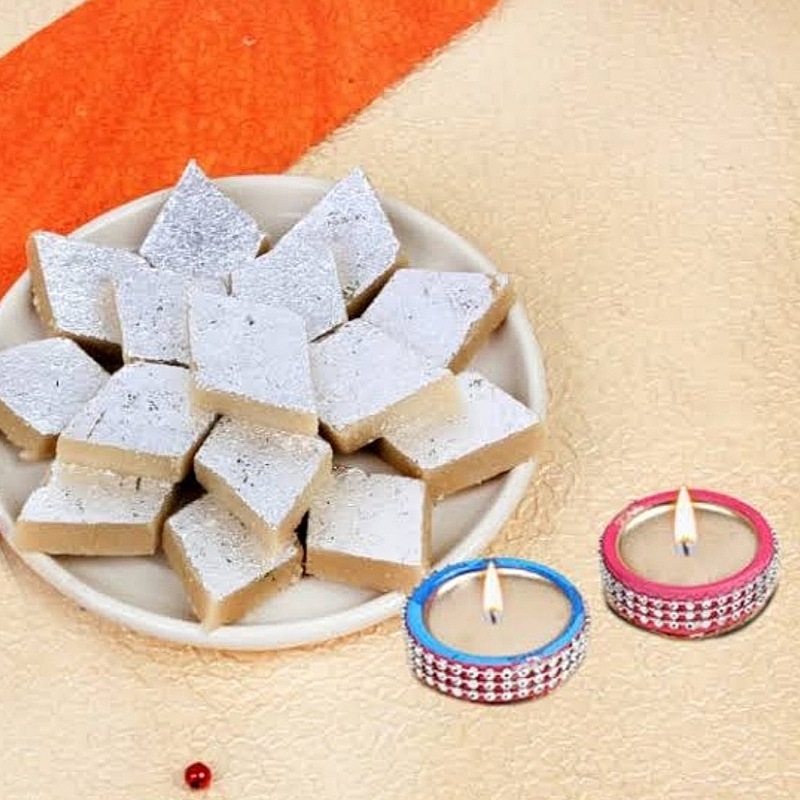 Scrumptious Kaju Katli With Diyas