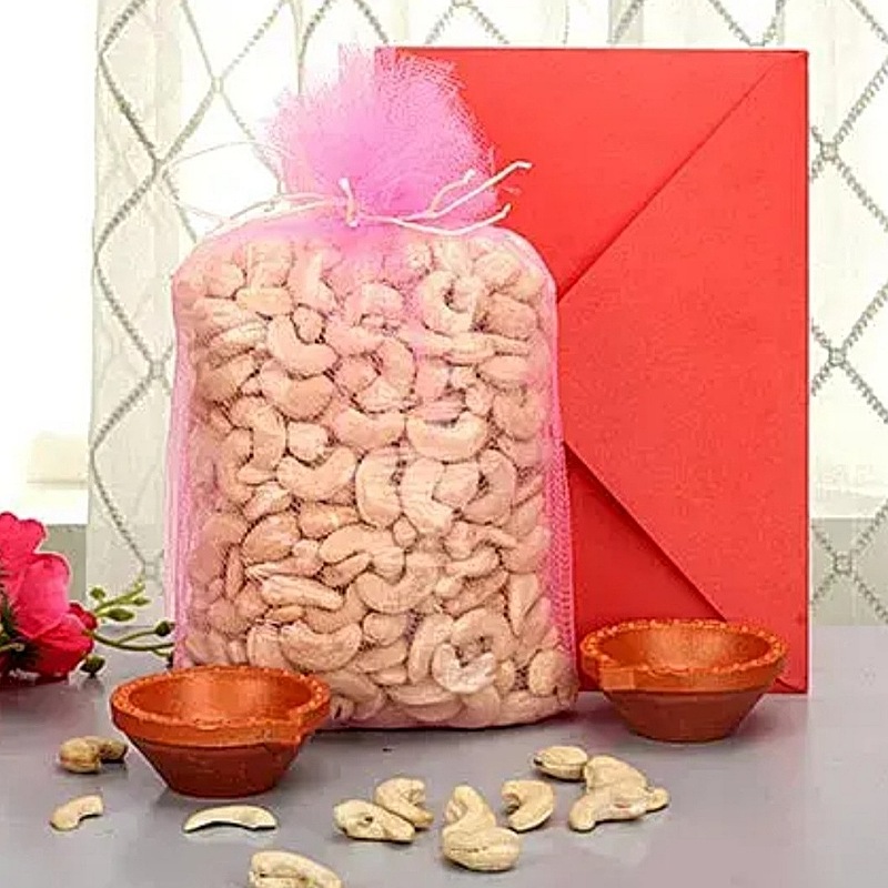 Cashews With Greeting Card & DIya