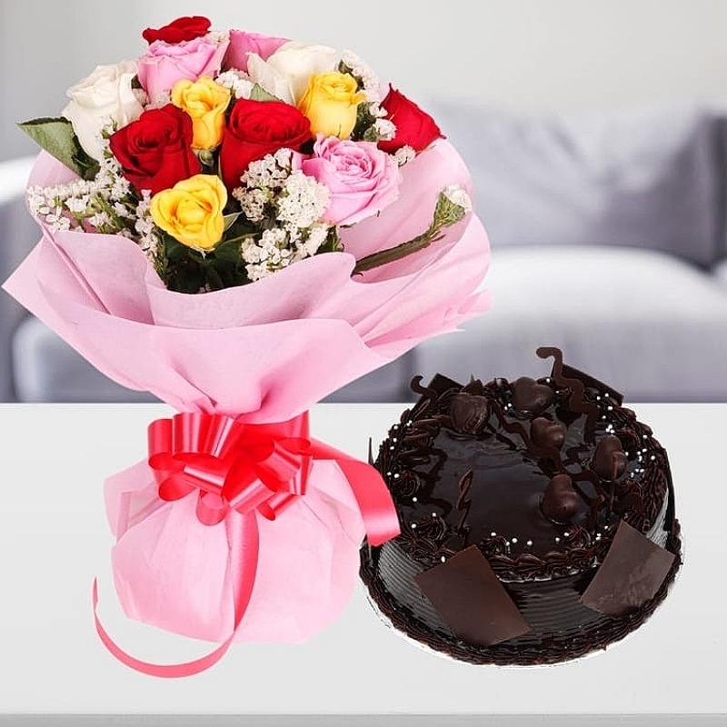Rainbow Roses With Truffle Cake